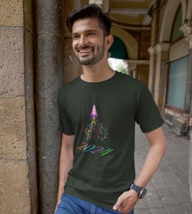 New year Bells Green Men's Printed T-shirt For Mens Boys