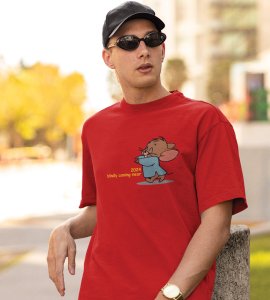 Come Faster 2024 Red Printed T-shirt For Mens On New Year Theme