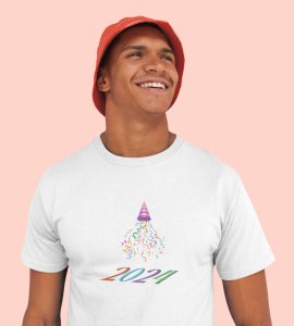 New year Bells White Men's Printed T-shirt For Mens Boys