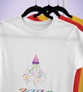 New year Bells White Men's Printed T-shirt For Mens Boys