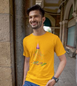 New year Bells Yellow Men's Printed T-shirt For Mens Boys