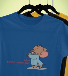 Come Faster 2024 Blue Printed T-shirt For Mens On New Year Theme