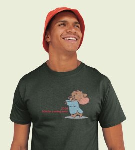 Come Faster 2024 Green Printed T-shirt For Mens On New Year Theme