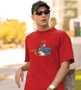 No More 2023 Red New Year Printed T-shirt For Mens