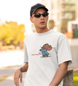 Come Faster 2024 White Printed T-shirt For Mens On New Year Theme