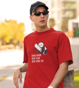 New Year Feast Red Graphic Printed T-shirt For Mens Boys