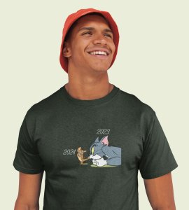 No More 2023 Green New Year Printed T-shirt For Mens
