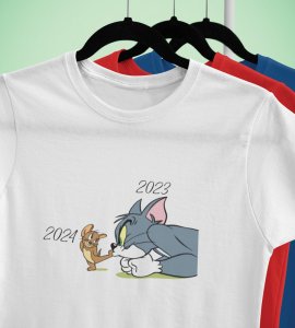 No More 2023 White New Year Printed T-shirt For Mens