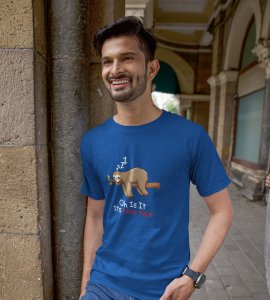 Sloth's New Year Blue Graphic Printed T-shirt For Mens Boys