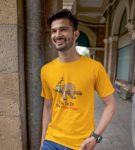Sloth's New Year Yellow Graphic Printed T-shirt For Mens Boys