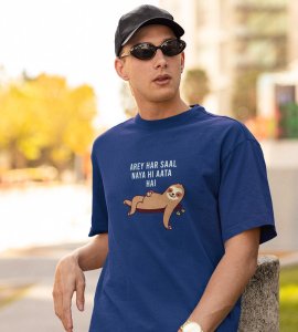 New Year Always Comes Blue New Year Printed T-shirt For Mens