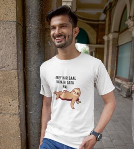New Year Always Comes White New Year Printed T-shirt For Mens