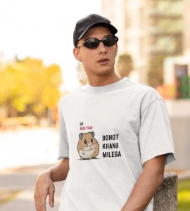 New Year More Food White Printed T-shirt For Mens On New Year Theme Best Gift For New Year