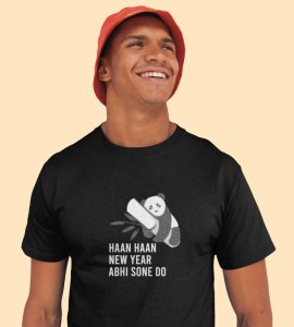 Let Me Sleep Black New Year Printed T-shirt For Mens