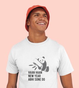 Let Me Sleep White New Year Printed T-shirt For Mens