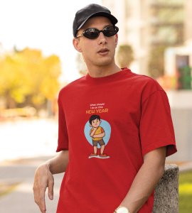 New Year Dance Red Printed T-shirt For Mens On New Year Theme Best Gift For New Year