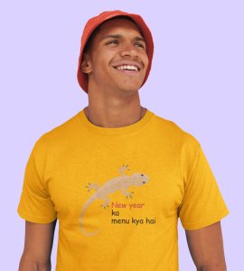 What's The Menu? Yellow Men Printed T-shirt For Mens Boys
