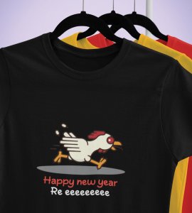 Chicken's New Year Black Graphic Printed T-shirt For Mens Boys