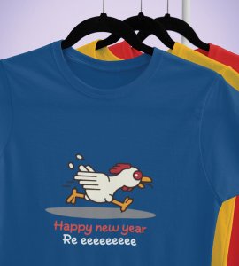 Chicken's New Year Blue Graphic Printed T-shirt For Mens Boys