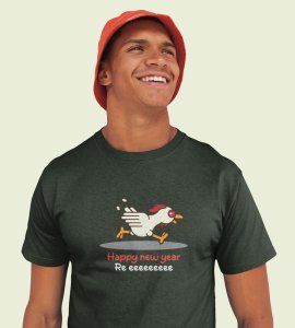 Chicken's New Year Green Graphic Printed T-shirt For Mens Boys
