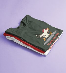 Chicken's New Year Green Graphic Printed T-shirt For Mens Boys