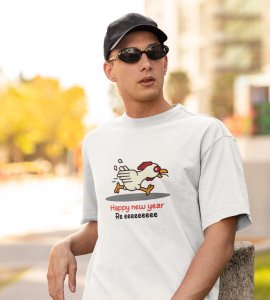 Chicken's New Year White Graphic Printed T-shirt For Mens Boys