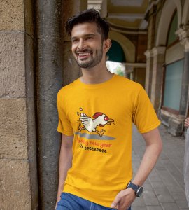 Chicken's New Year Yellow Graphic Printed T-shirt For Mens Boys