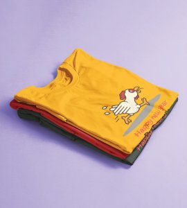 Chicken's New Year Yellow Graphic Printed T-shirt For Mens Boys
