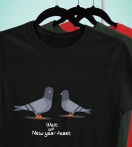 New Year Feast Black Graphic Printed T-shirt For Mens Boys