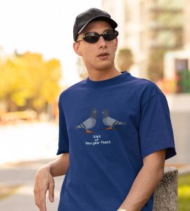 New Year Feast Blue Graphic Printed T-shirt For Mens Boys