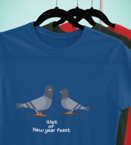 New Year Feast Blue Graphic Printed T-shirt For Mens Boys