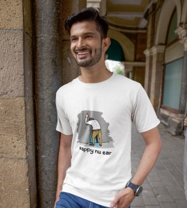 Happy New Year Oyee! White New Year Printed T-shirt For Mens