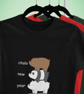 New Year Party Black Graphic Printed T-shirt For Mens Boys