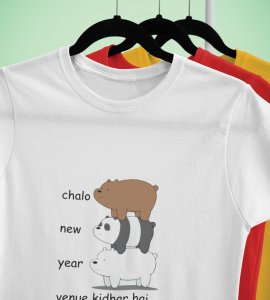 New Year Party White Graphic Printed T-shirt For Mens Boys