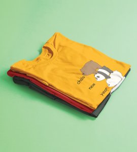 New Year Party Yellow Graphic Printed T-shirt For Mens Boys