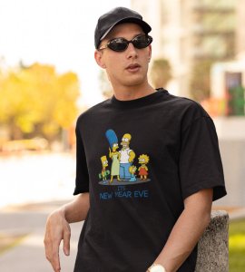 Family's New Year Black Graphic Printed T-shirt For Mens Boys
