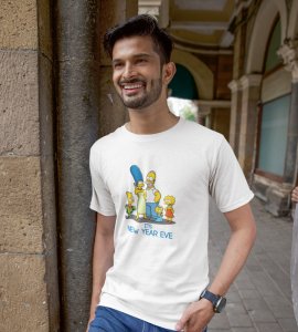 Family's New Year White Graphic Printed T-shirt For Mens Boys