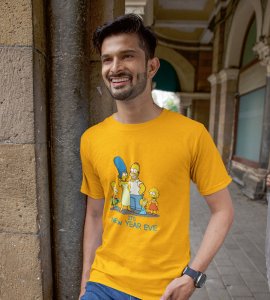 Family's New Year Yellow Graphic Printed T-shirt For Mens Boys