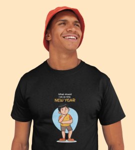 No Plans For New Year Black New Year Printed T-shirt For Mens