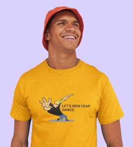 New Year Dance Yellow Printed T-shirt For Mens On New Year Theme Best Gift For New Year