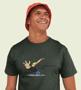 New Year Dance Green Printed T-shirt For Mens On New Year Theme Best Gift For New Year