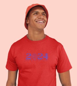 2024 New Year Red Printed T-shirt For Mens On New Year Theme Best Gift For New Year