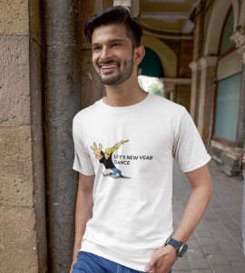 New Year Dance White Printed T-shirt For Mens On New Year Theme Best Gift For New Year