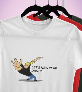 New Year Dance White Printed T-shirt For Mens On New Year Theme Best Gift For New Year