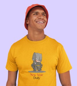 New Year New Duty Yellow Printed T-shirt For Mens On New Year Theme Best Gift For New Year