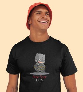 New Year New Duty Black Printed T-shirt For Mens On New Year Theme Best Gift For New Year