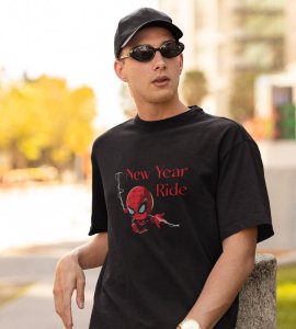New Year Ride BlackPrinted T-shirt For Mens On New Year Theme