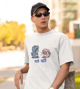 Let's Party White Graphic Printed T-shirt For Mens Boys