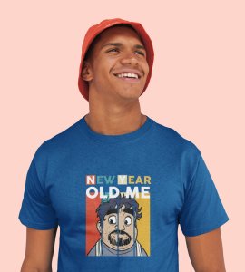 New Year Old Me Blue New Year Printed T-shirt For Mens