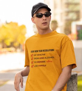 New Year Resolution Yellow Men Printed T-shirt For Mens Boys